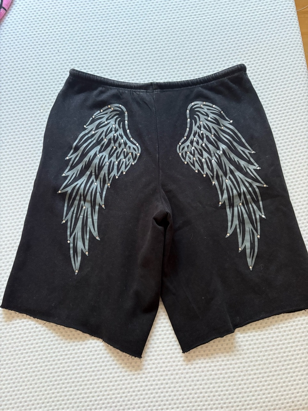 Men's Black Athletic Shorts with Silver Wing Graphic